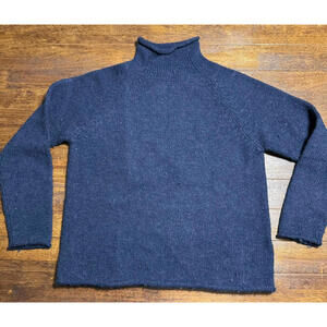 VINTAGE J Crew Sweater Mens L Navy Blue Pullover Wool Roll Neck Fishermans 90s